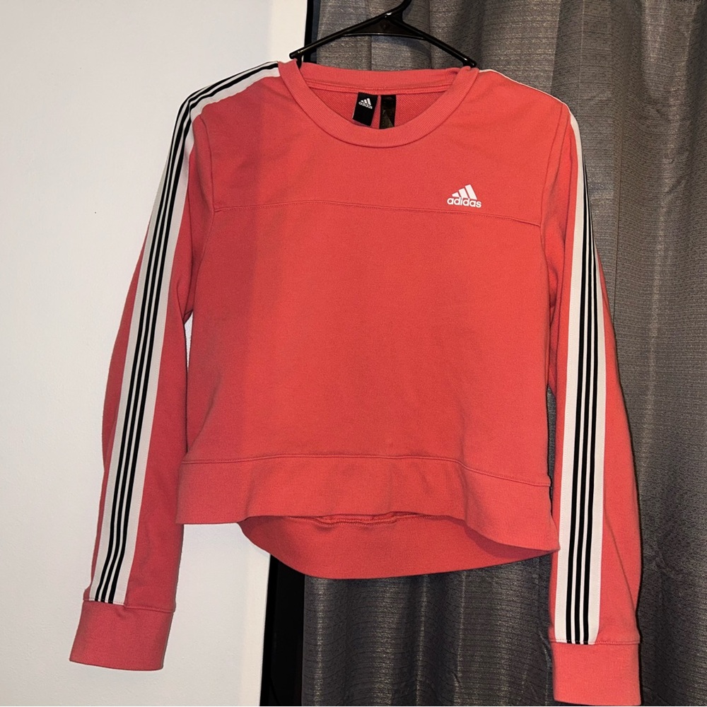Adidas Pink Crewneck with Striped Sleeves